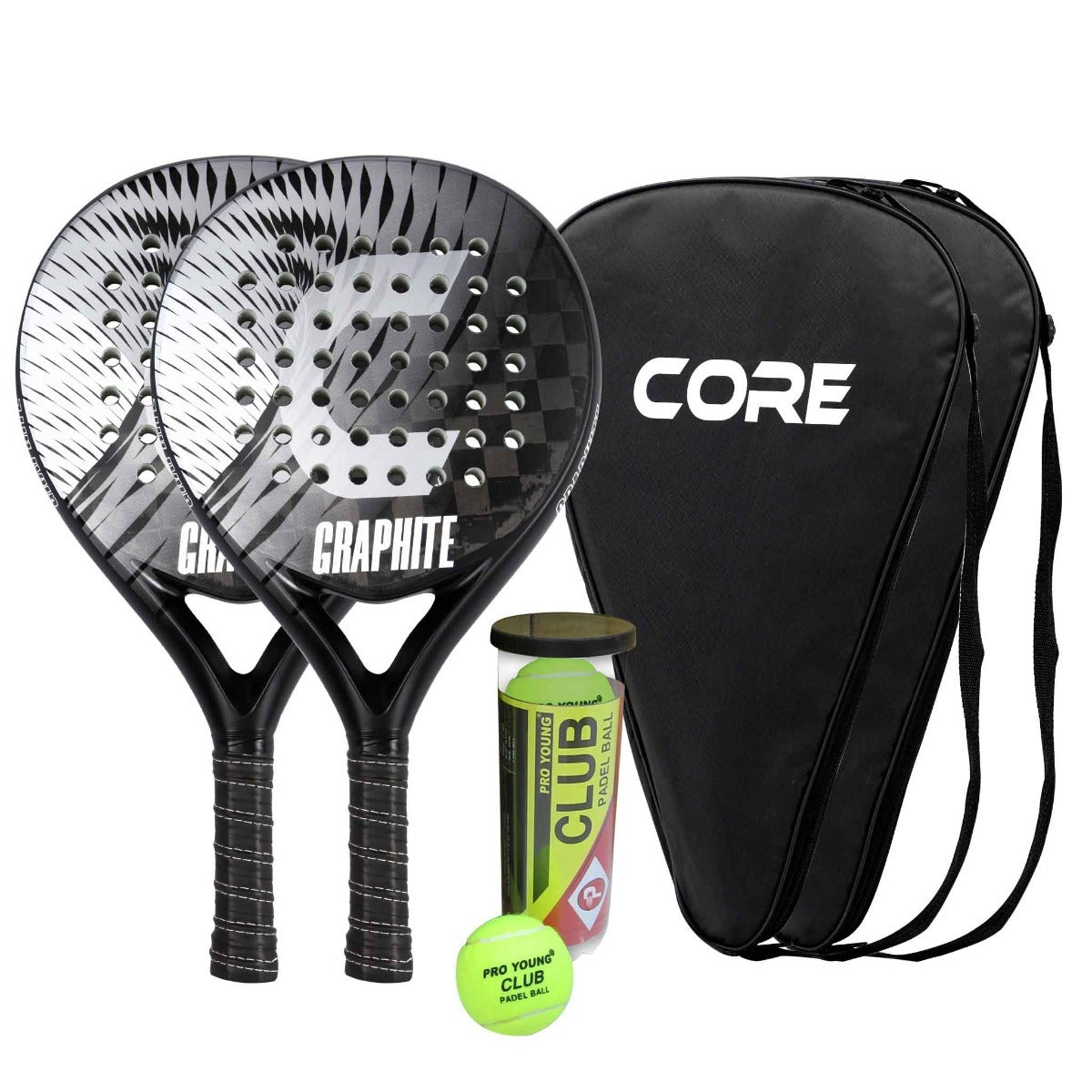 
              Core padelracket graphite PRO set, 2 racketar och bollar