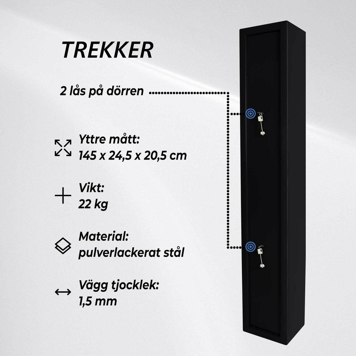 
              Trekker vapenskåp för 3 vapen AS300, svart