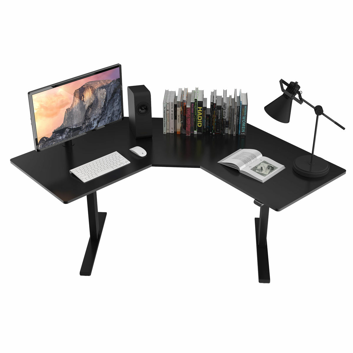 
              Lykke Höj och sänkbart hörnskrivbord M100, svart