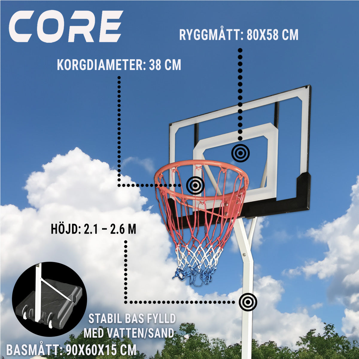 Core basketkorg för ung 2,1-2,6m